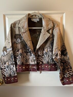 Southwest Canyon Vintage Western Tapestry Equestrian Horse Blazer Jacket Size XL